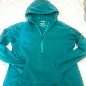 LLBean teal hooded womens pullover size L